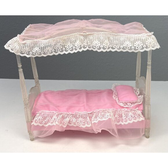 1996 MATTEL Barbie Glitter & Glow Light-up Canopy Bed Pink Furniture 15327 *Read - Picture 10 of 16